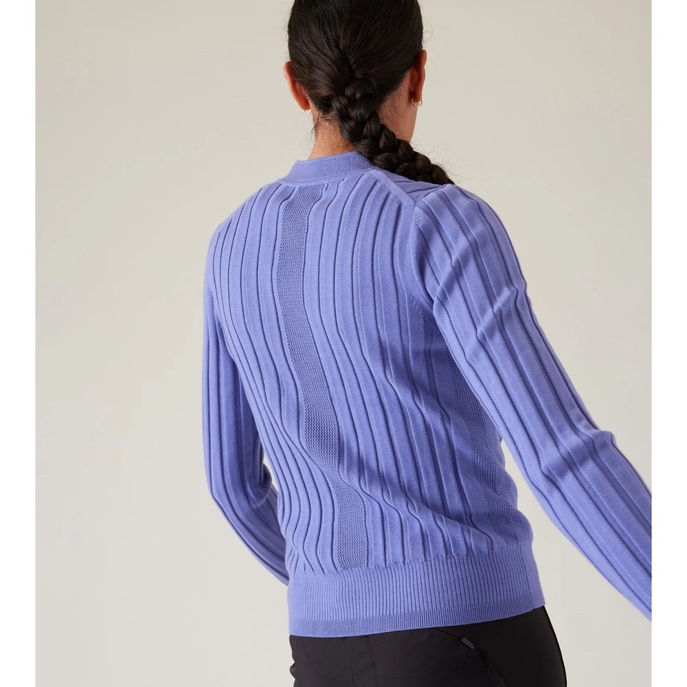 Athleta Fairway Sweater Cardigan Medium Adonis Blue/Purple‎ Pastel Capsule Clean - Picture 11 of 12
